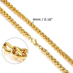 Classy Men 4mm Gold Braided Wheat Chain Necklace