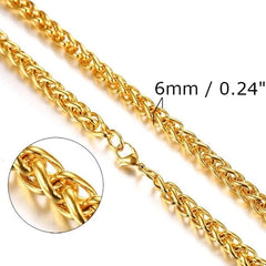 Classy Men 6mm Gold Braided Wheat Chain Necklace