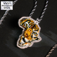 S925 Moissanite Enamel Tiger Map Pendant