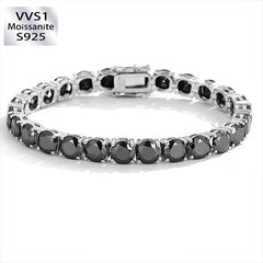 3/4/5mm S925 Silver Black Moissanite Diamond Bracelet