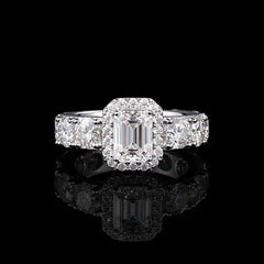 Emerald Cut Halo Diamond Engagement Ring