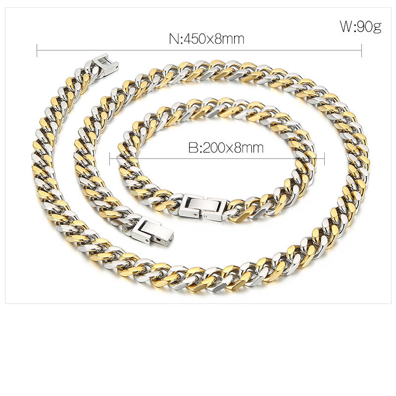 8mm Two-tone Titanium Steel Cuban Chain