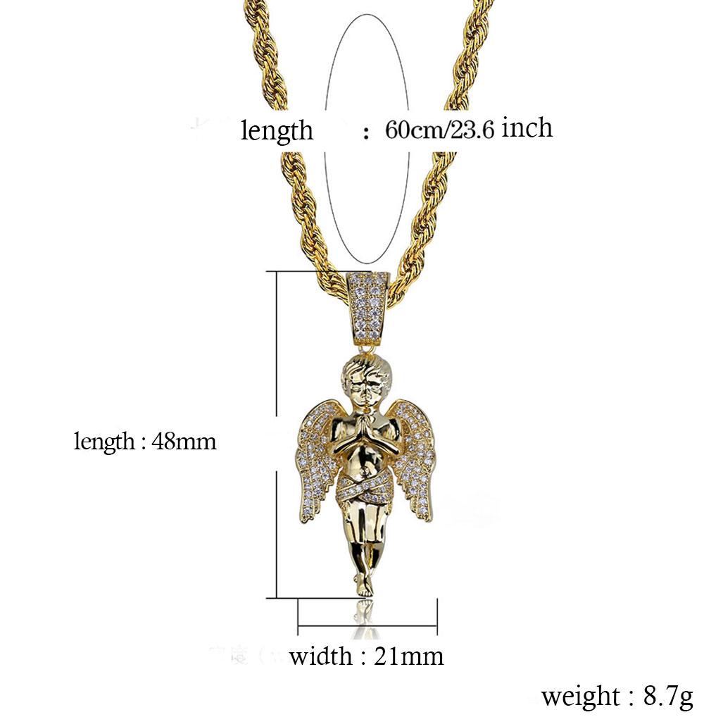 Iced Out Mens Angel Pendant Necklalce in 14K Gold/White Gold