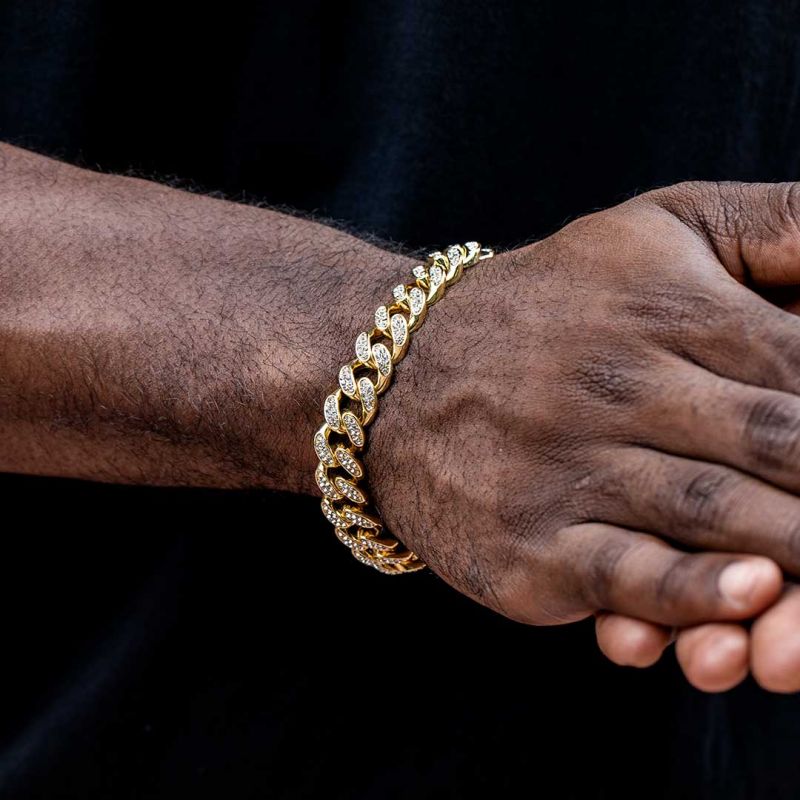 12mm Iced Miami Cuban Bracelet in Gold