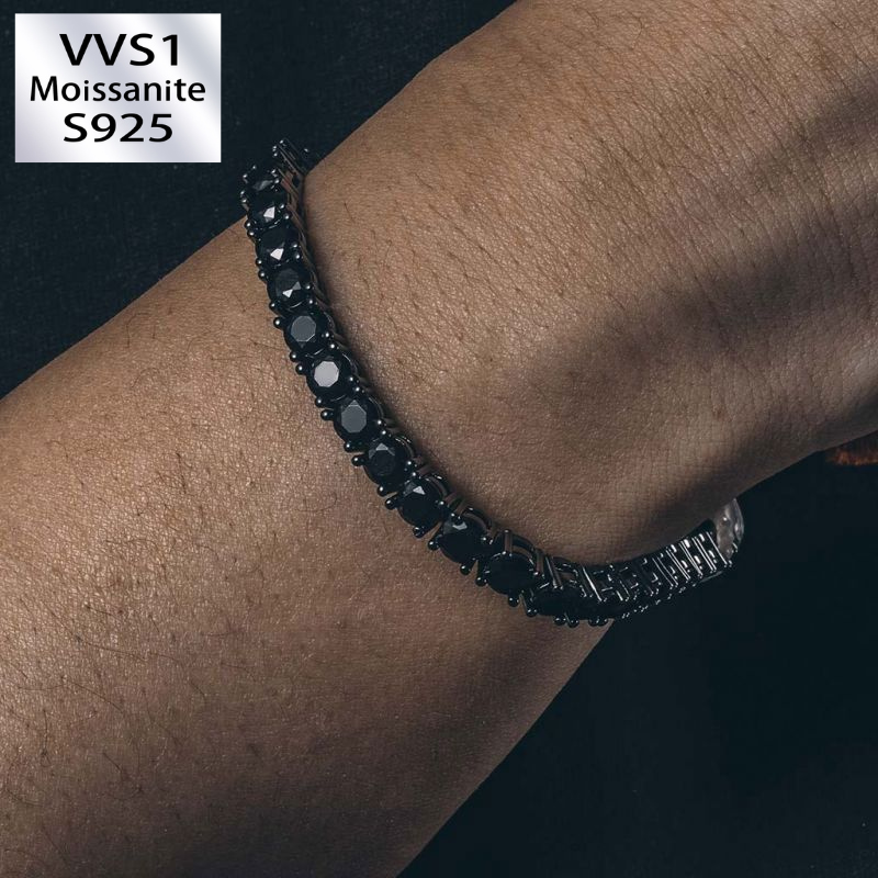 5mm Black Stones Tennis Bracelet in Black Gold