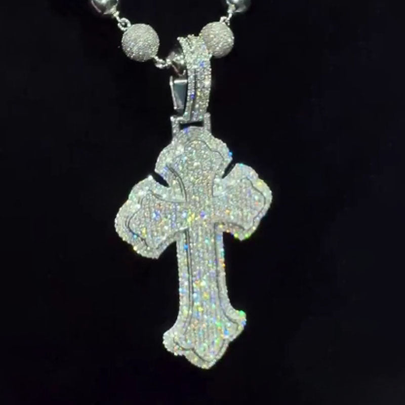 Moissanite Layered Three-dimensional Cross Pendant Chain Set