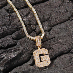 Baguette A to Z Initials Letters Pendants in White Gold