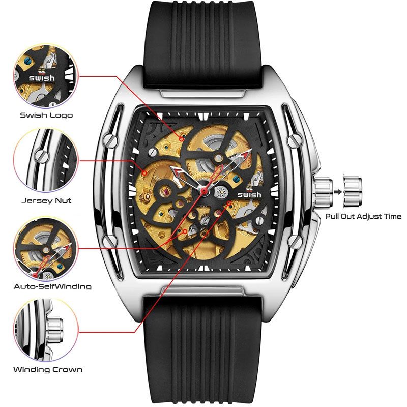 Mechanical Sport Rubber Hollow Automatic Watch