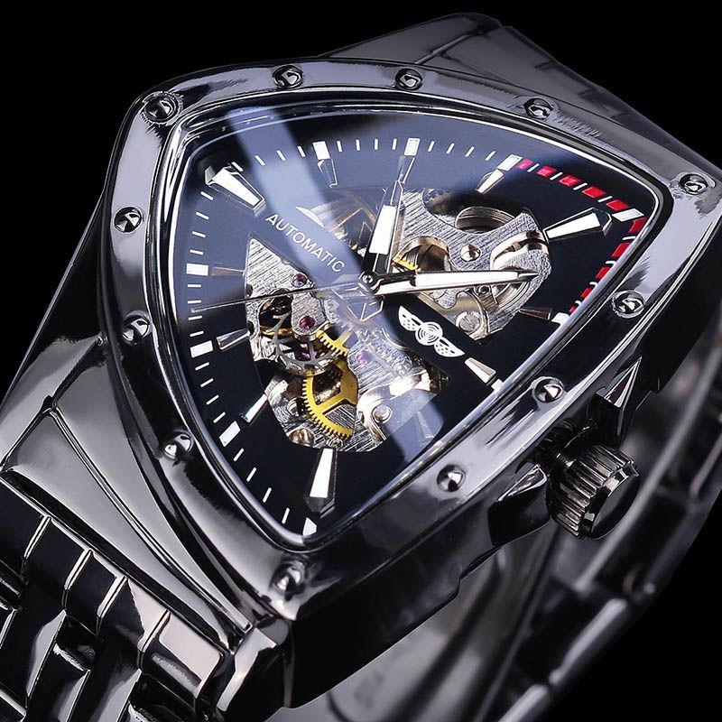 Triangle Skeleton Automatic Mechanical Watch with Stainless Steel Strap