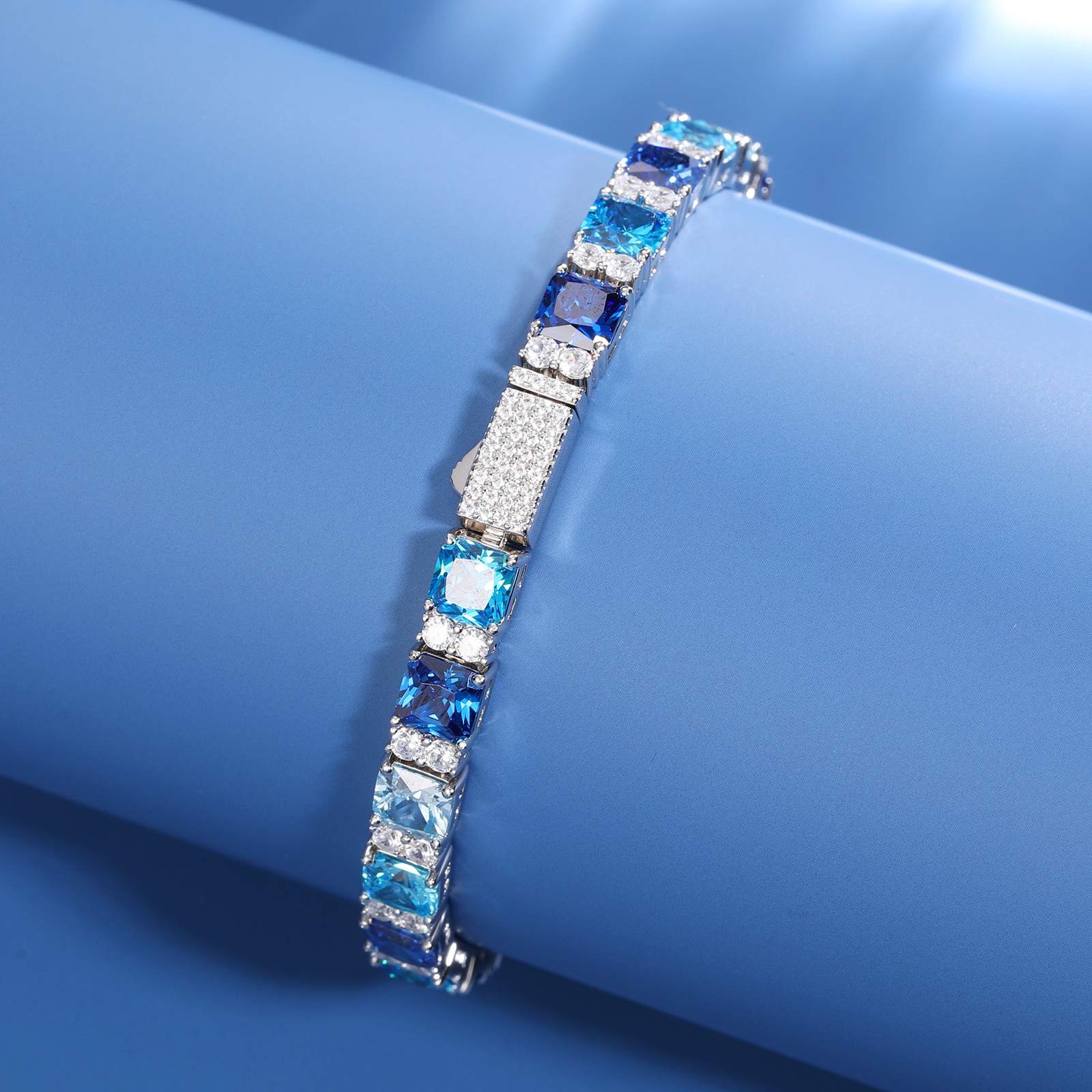 6.5mm Gradient Blue S925 Asscher Cut Tennis Bracelet