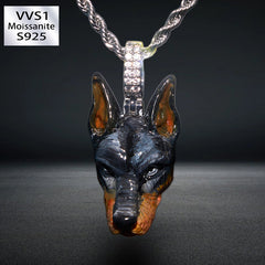 S925 Moissanite Enamel Dog Head Pendant