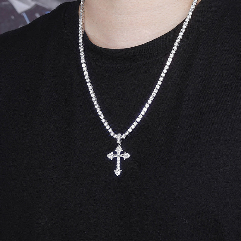 Ice Crystal Cluster Round Cut Cross Pendant