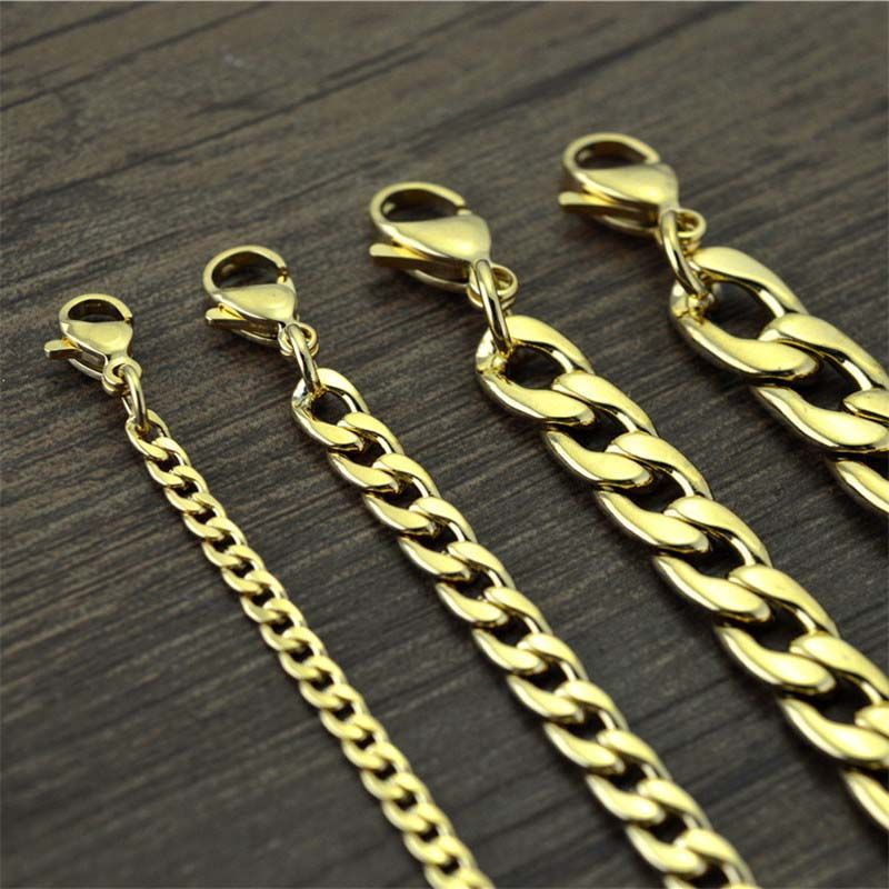 Women's 3mm/4mm/5mm Stainless Steel Cuban Chain in Gold