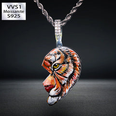 S925 Moissanite Enamel Tiger Love Pendant