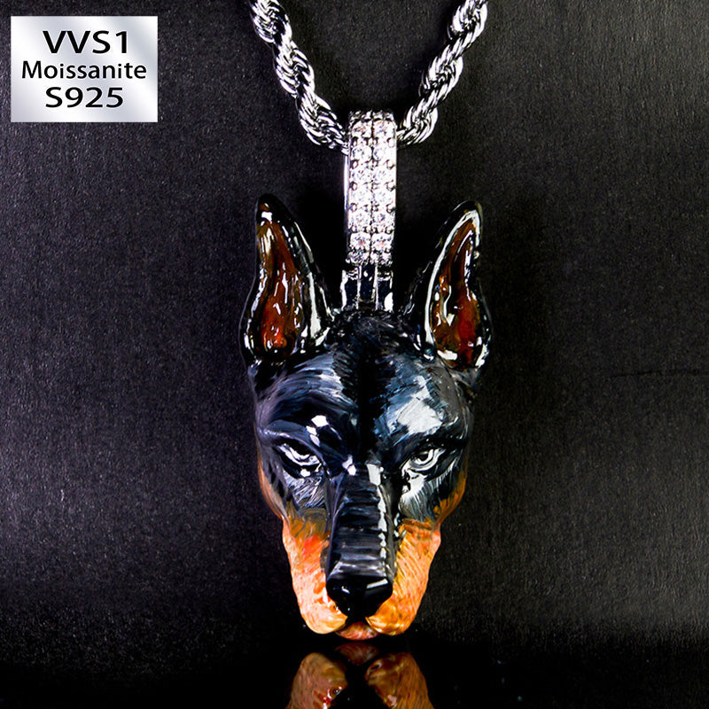 S925 Moissanite Enamel Dog Head Pendant