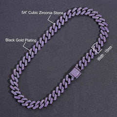 Iced Handset 15mm Purple Cuban Link Chain in Black Gold