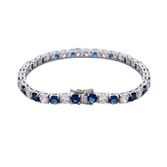 5mm White & Blue Iced Single Row Tennis Bracelet in White Gold