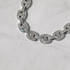 15mm Baguette Mariner Chain White Gold