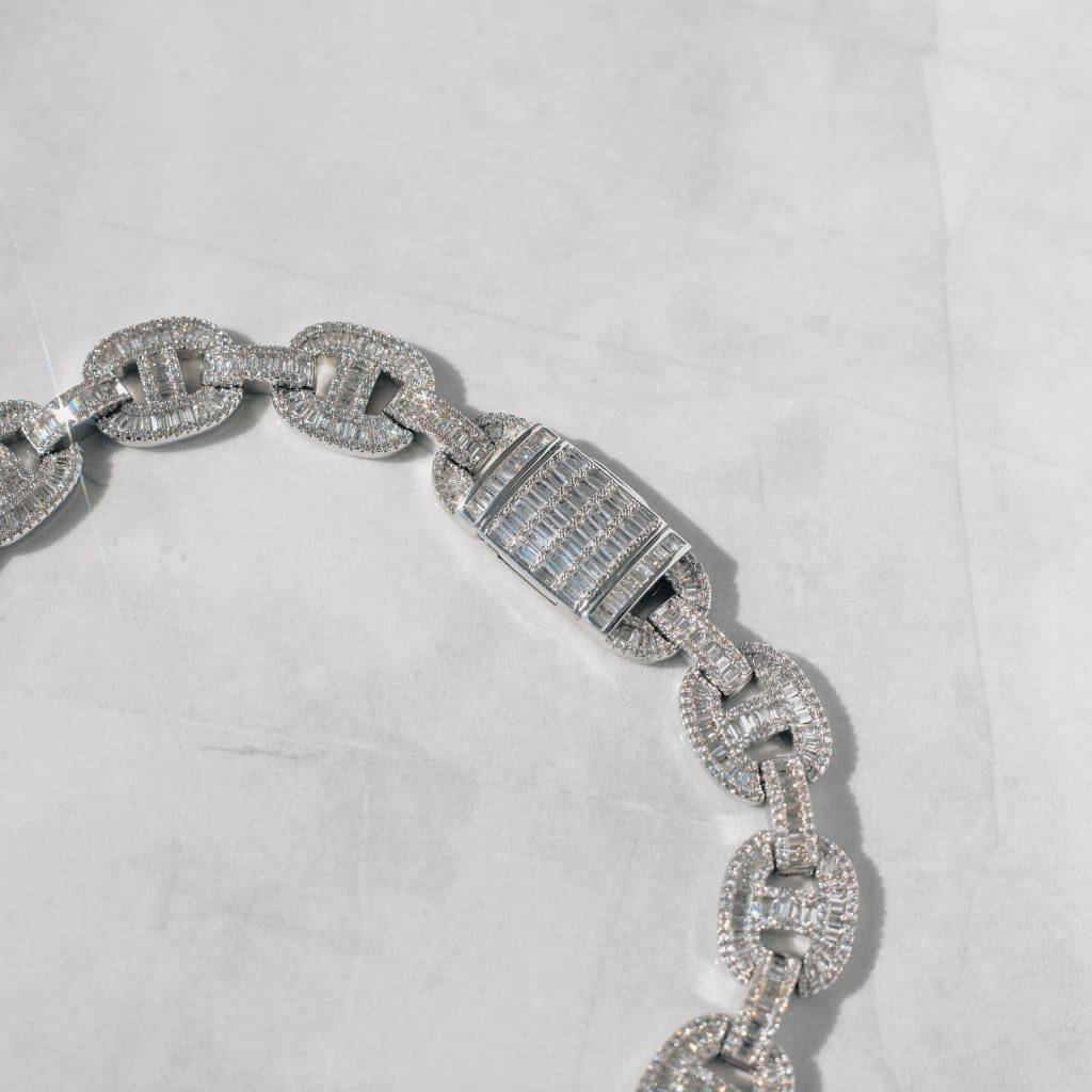 15mm Baguette Mariner Chain White Gold