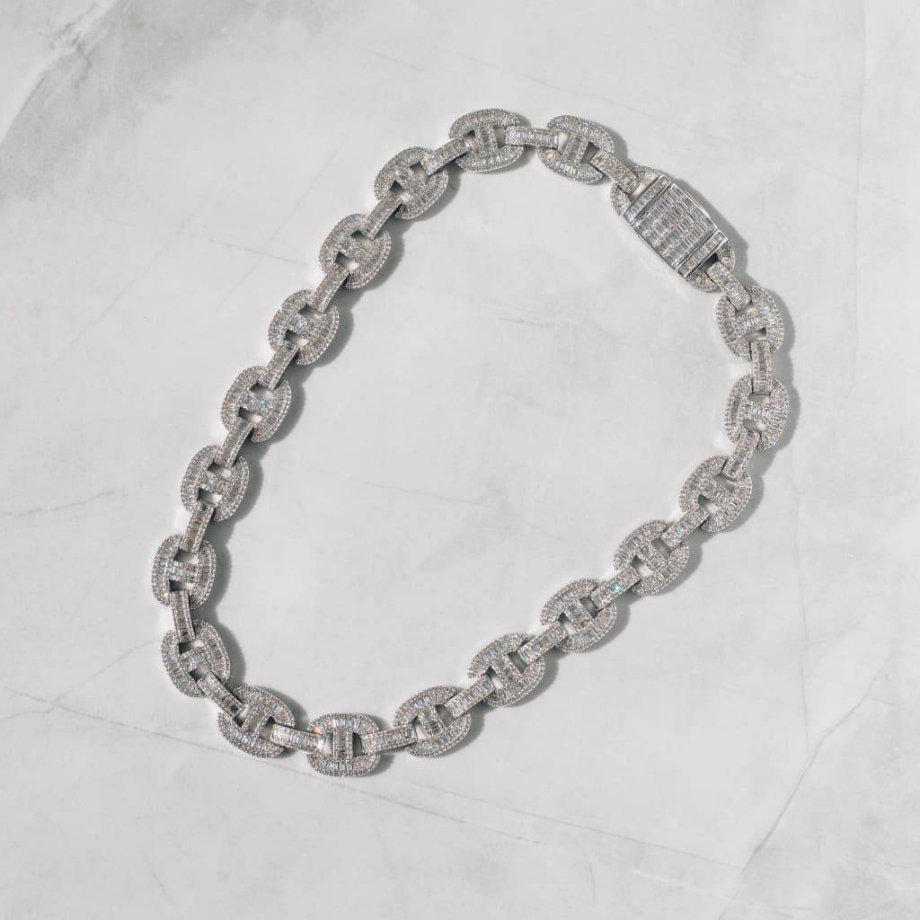 15mm Baguette Mariner Chain White Gold