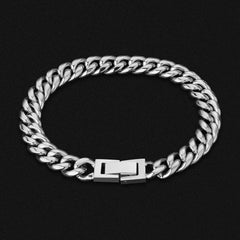 8mm Mens Miami Cuban Link Chain and Bracelet Set in White Gold