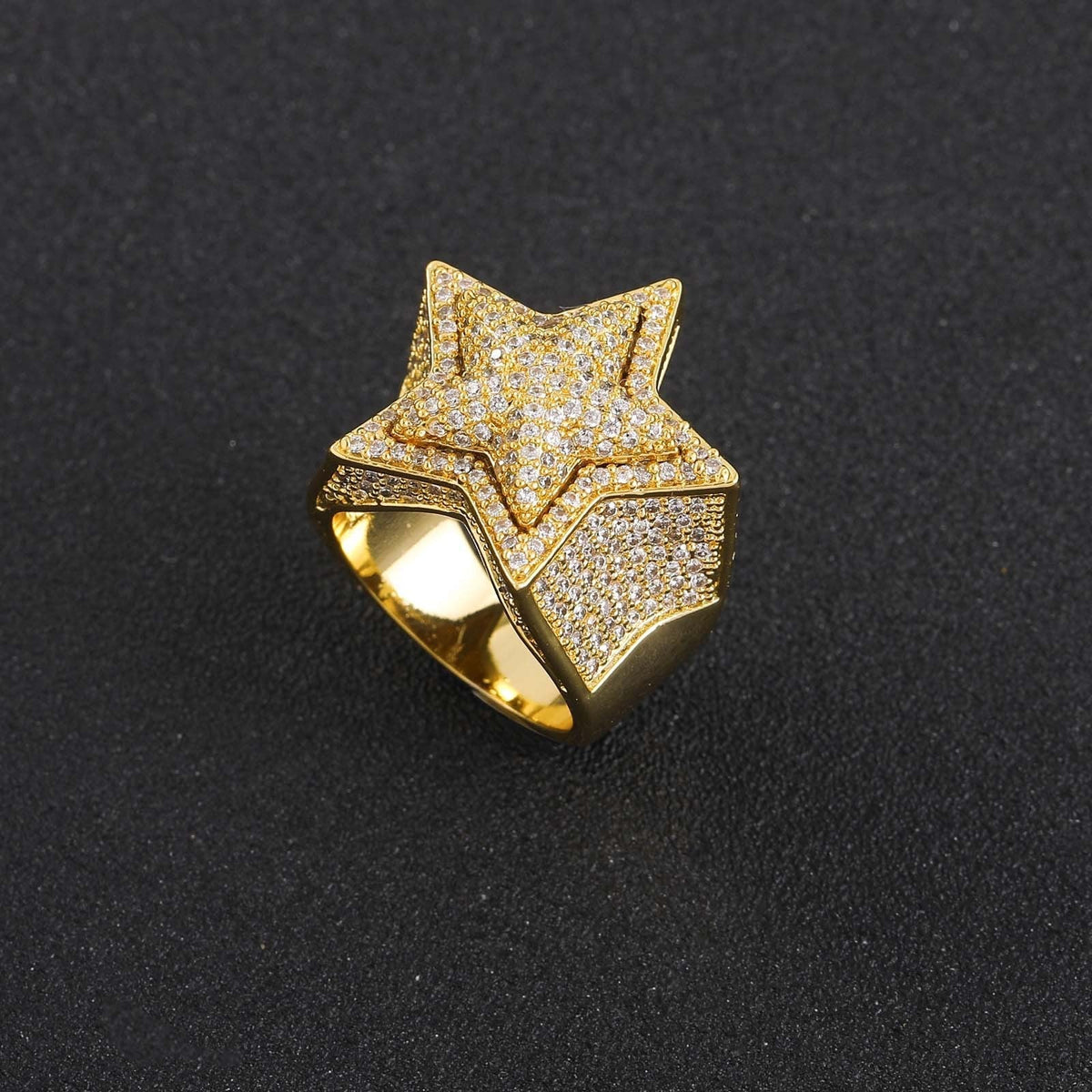 18K Gold Iced Star Ring