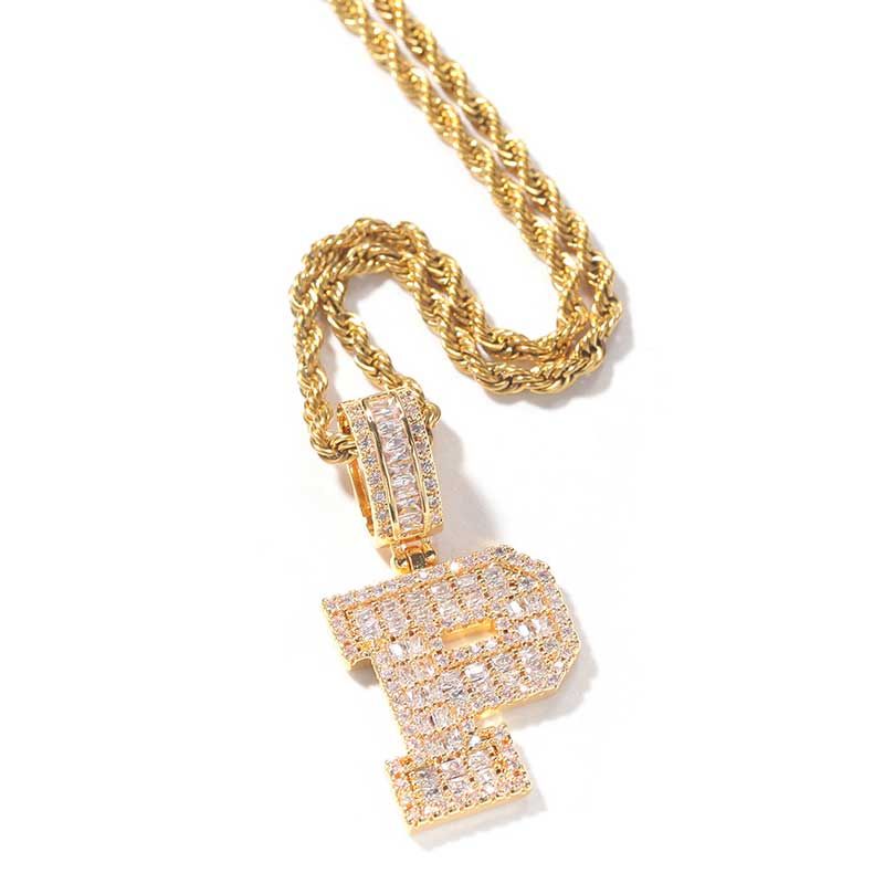 Baguette A to Z Initials Letters Pendants in White Gold