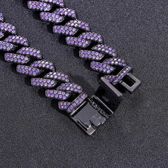 Iced Handset 15mm Purple Cuban Link Chain in Black Gold