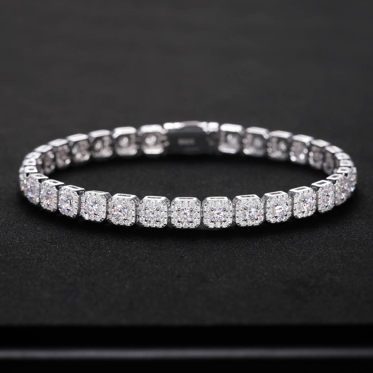 6mm S925 Moissanite Clustered Halo Tennis Bracelet