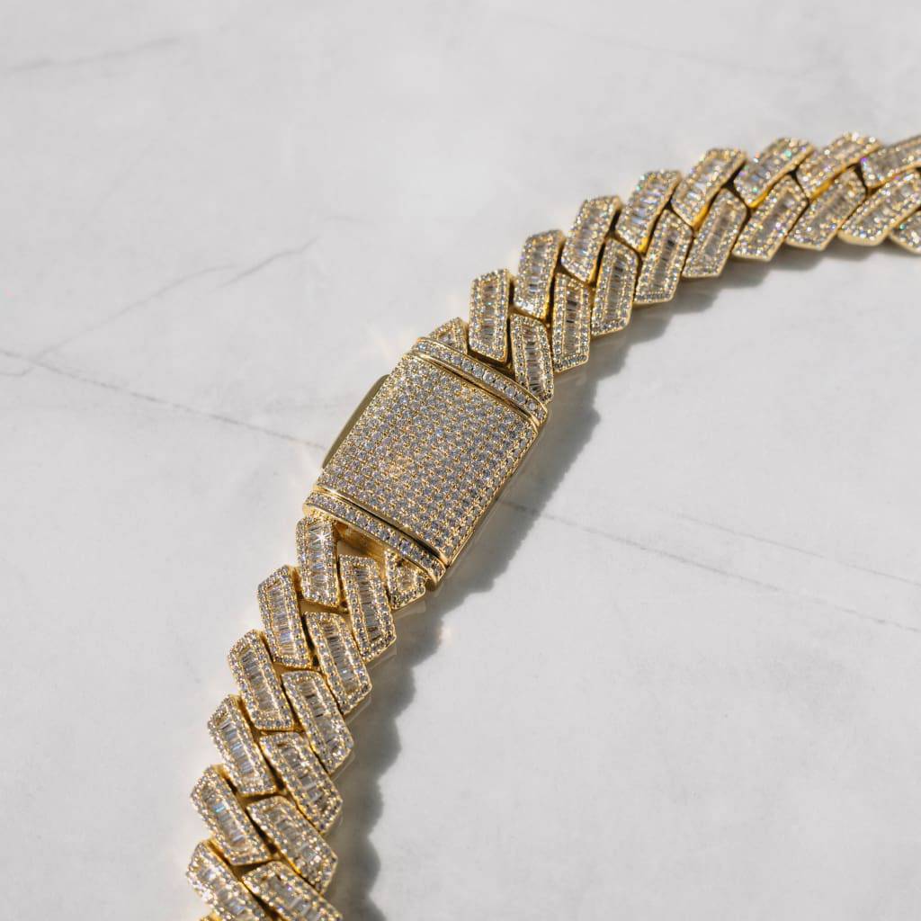 19mm Miami Diamond Baguette Chain in Gold