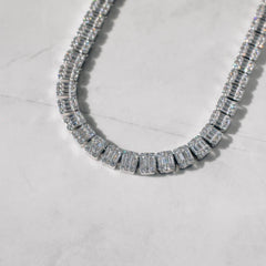 10mm Moissanite Square Baguette Tennis Chain White Gold