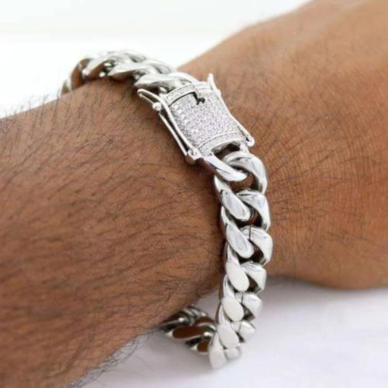 10mm 18K White Gold Finish Miami Cuban Bracelet