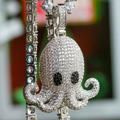 Iced Out Octopus Mens Pendant Necklace in White Gold