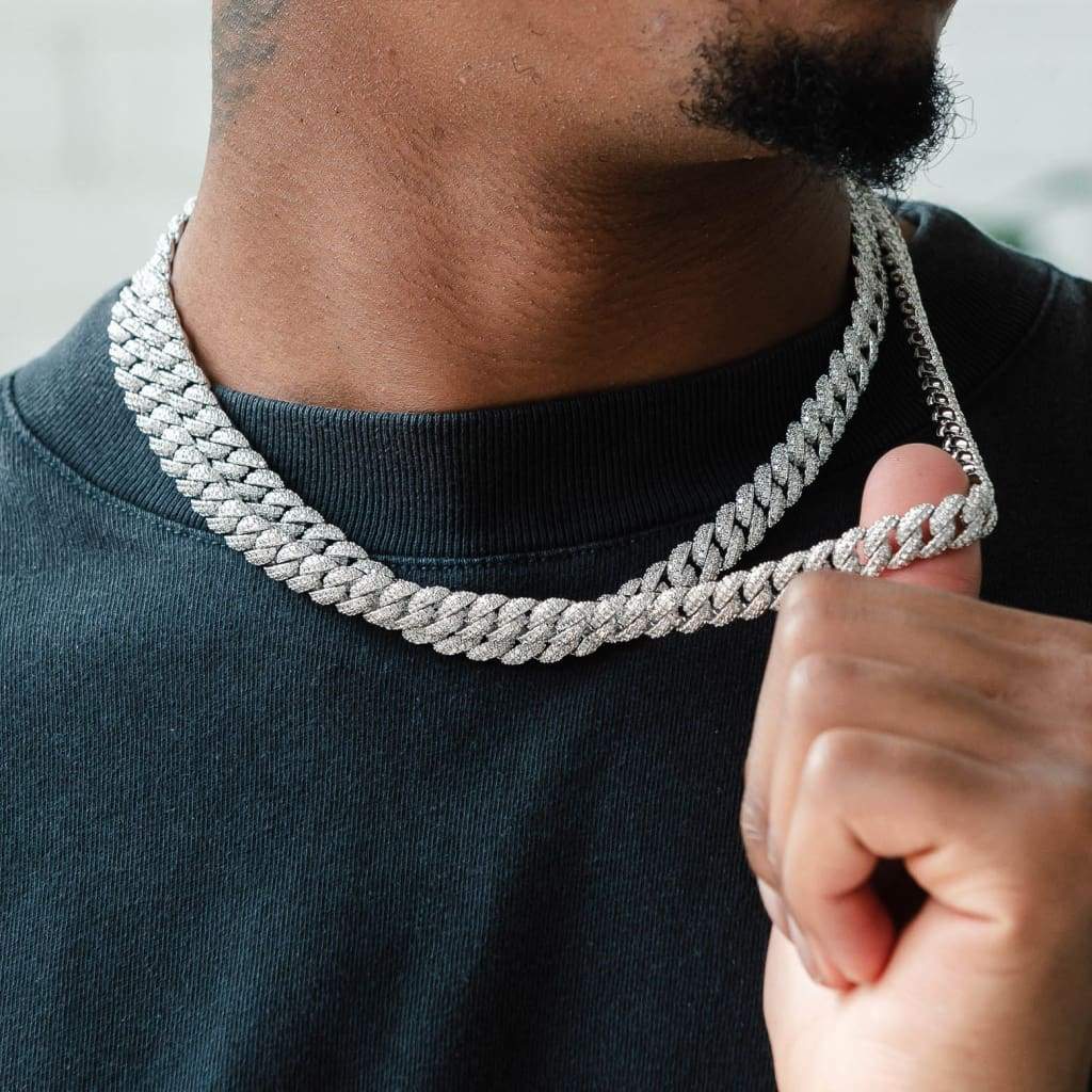 12mm Diamond Cuban Chain In White Gold