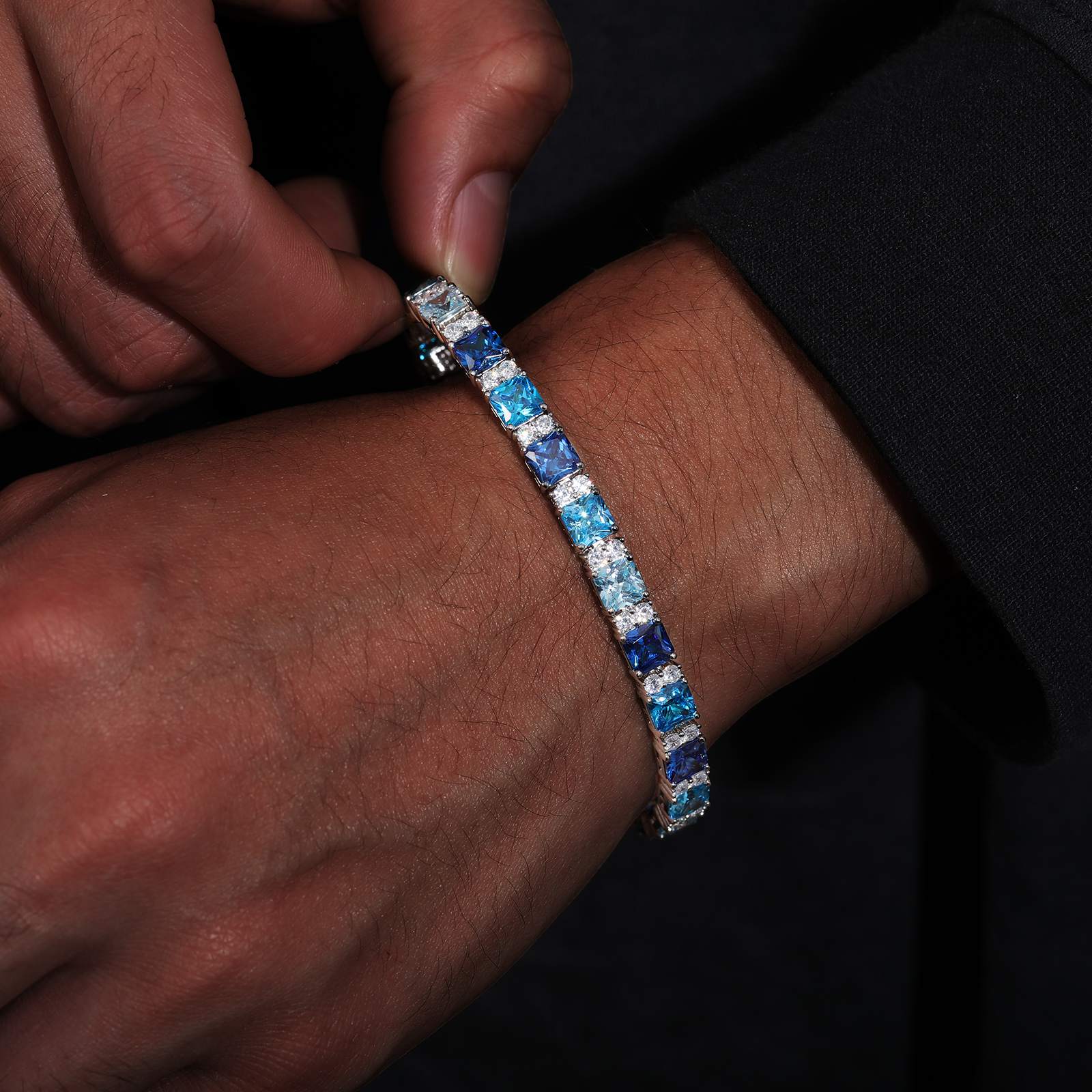 6.5mm Gradient Blue S925 Asscher Cut Tennis Bracelet