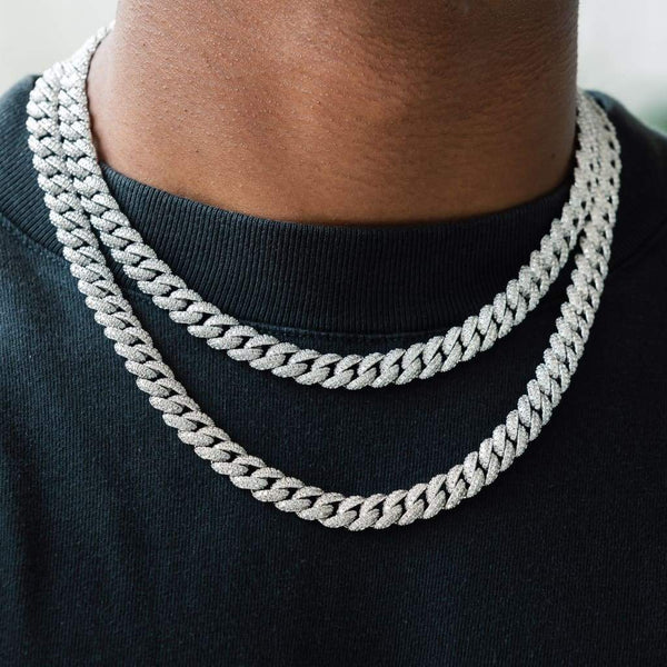 12mm Diamond Cuban Chain In White Gold