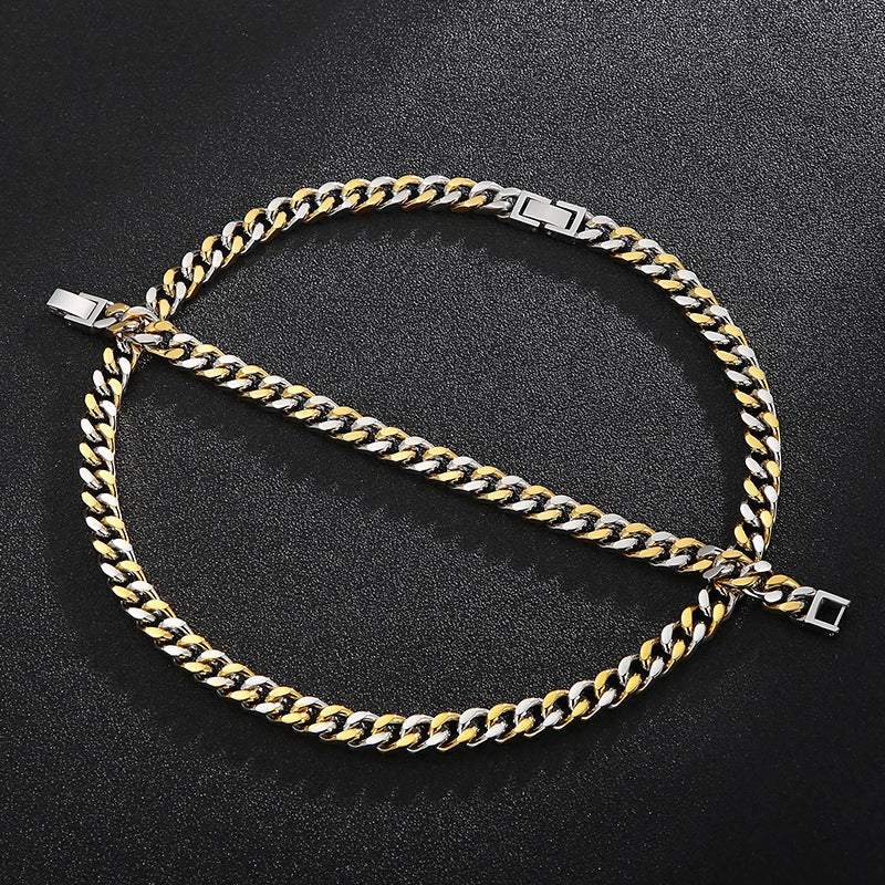 8mm Two-tone Titanium Steel Cuban Chain