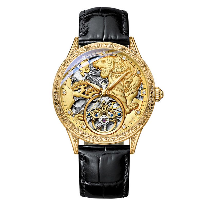 Tiger Automatic Mechanical Watch with Leather Strap