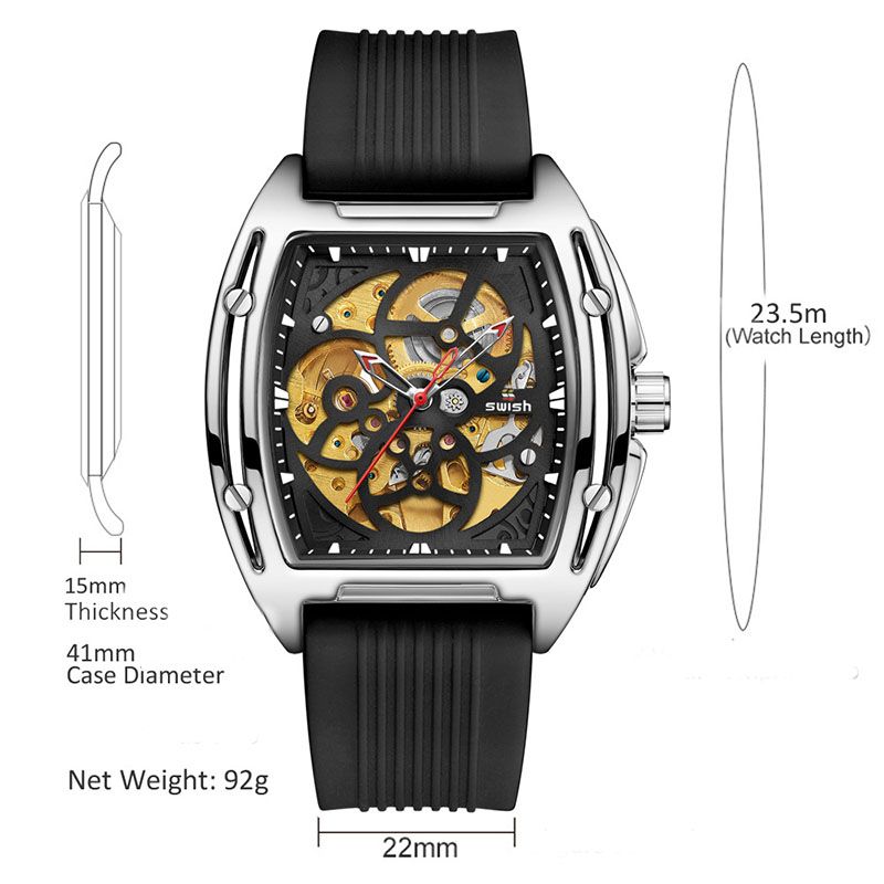 Mechanical Sport Rubber Hollow Automatic Watch