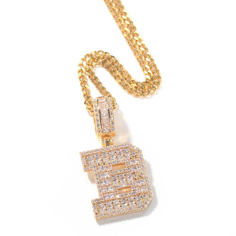 Baguette A to Z Initials Letters Pendants in White Gold