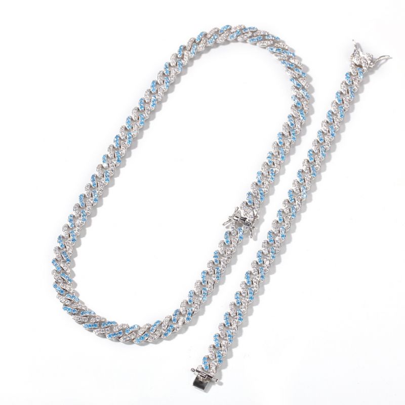 8mm Blue&White Iced Cuban Bracelet