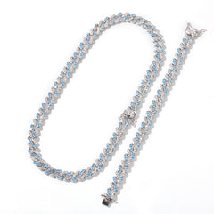 8mm Blue&White Iced Cuban Bracelet