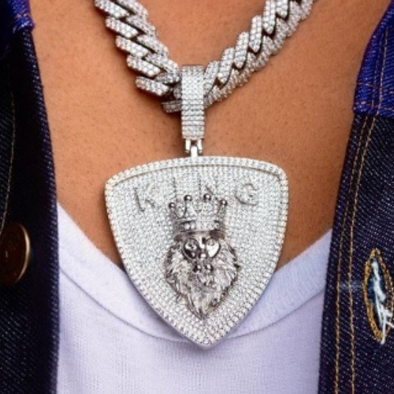 Moissanite Hip Hop Diamond Lion Head Shield Pendant