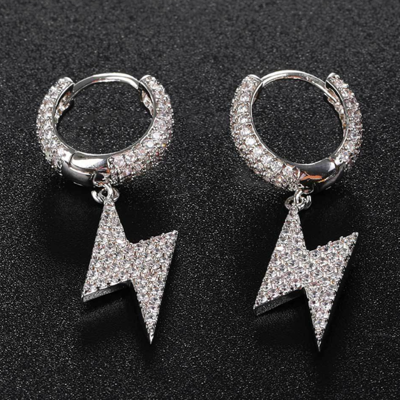 Moissanite Hip Hop Lightning Design Hoop Earrings