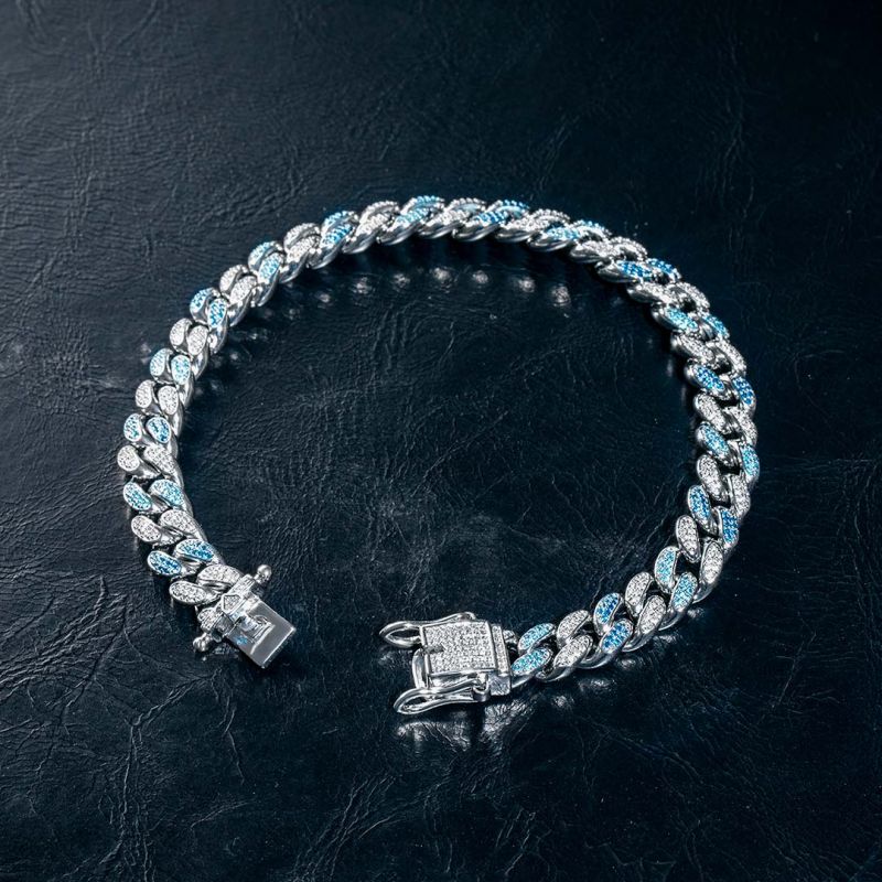 8mm Blue&White Iced Cuban Bracelet