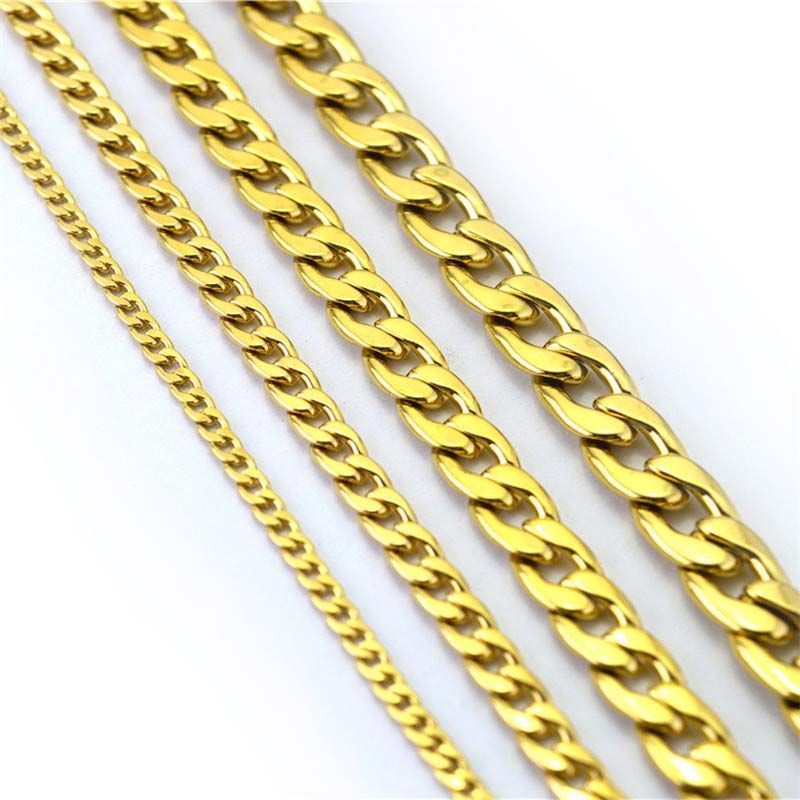 Women's 3mm/4mm/5mm Stainless Steel Cuban Chain in Gold