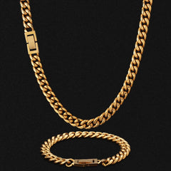 8mm Mens Miami Cuban Link Chain and Bracelet Set