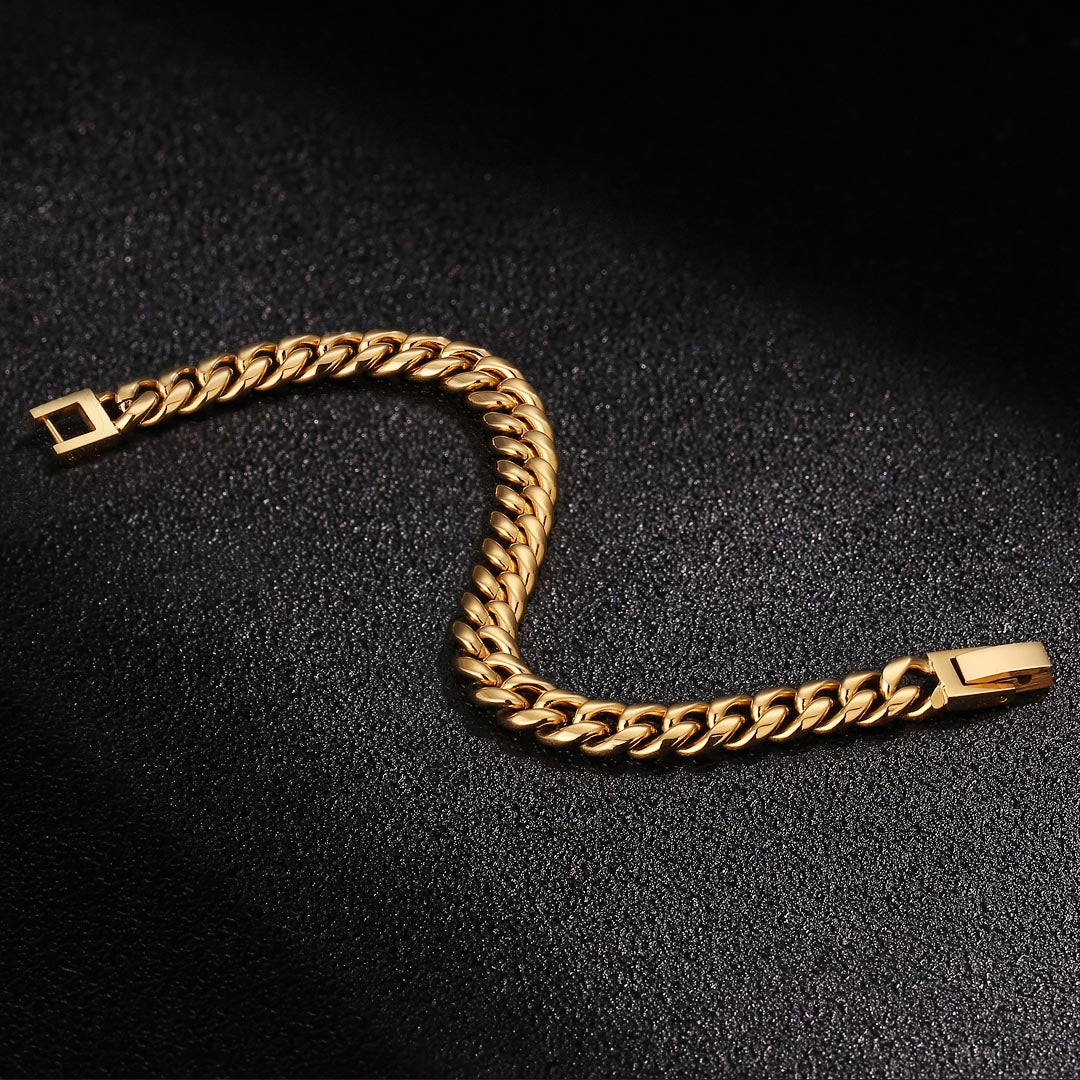 8mm Mens Miami Cuban Link Chain and Bracelet Set