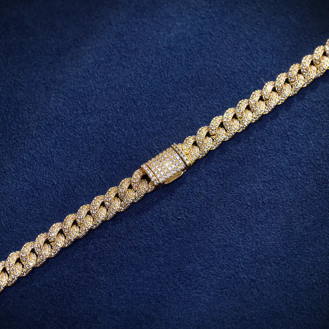 8mm Moissanite Cuban Link Chain in Yellow Gold