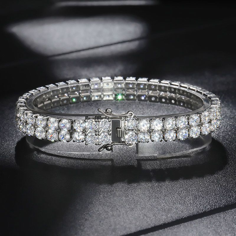 10mm Moissanite 18K White Gold Finish Double Row Tennis Bracelet